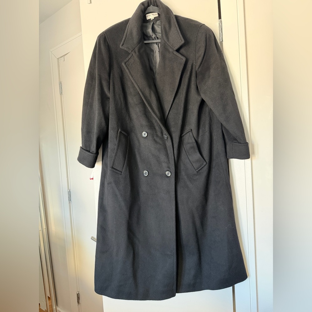 John Weitz Women's Vintage Black 100% Wool Coat 14P Made In Poland